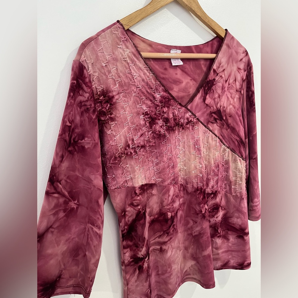 Bobbie Brooks Tie Dye Beaded Y2K Womens‎ Top 3/4 Sleeve Stretchy Size Large - Picture 2 of 8